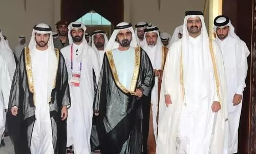 ശൈഖ്​ മുഹമ്മദും ശൈഖ്​ ഹംദാനും ഖത്തറിൽ