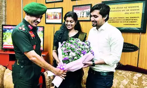 Army felicitates couple for their marriage invite