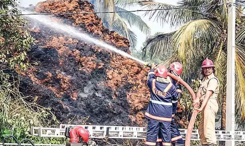 ചകിരിനാരിലെ തീപിടിത്തം ആശങ്ക സൃഷ്ടിച്ചു ചകിരിനാരിലെ തീപിടിത്തം ആശങ്ക സൃഷ്ടിച്ചു