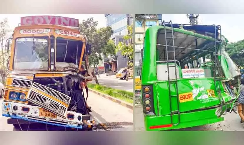 ബസിന് പിന്നിൽ ലോറിയിടിച്ച് ഏഴുപേർക്ക് പരിക്ക്