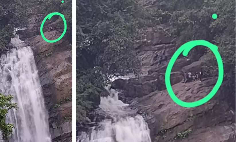 വെള്ളച്ചാട്ടത്തിന് മുകളിലെത്തിയ സഞ്ചാരികൾ പരിഭ്രാന്തി പരത്തി