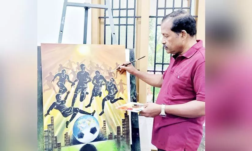 കാൽപന്തുകളി വരയിൽ പകർത്തി ദേവസ്യ ദേവഗിരി കാൽപന്തുകളി വരയിൽ പകർത്തി ദേവസ്യ ദേവഗിരി