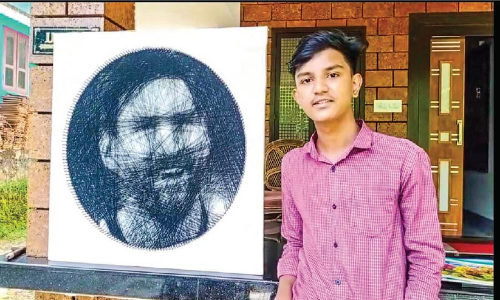 മെസ്സിയെ നൂലിൽ നെയ്ത് ദിൽജിത്ത് പ്രമോദ്