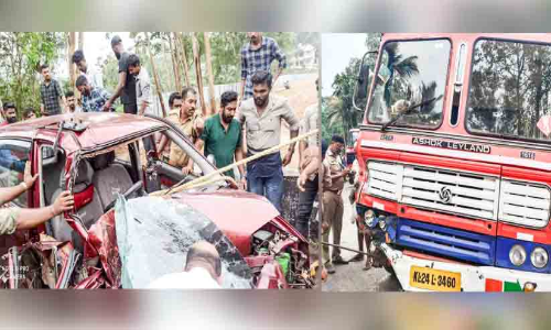 ടാങ്കർ ലോറിയുമായി കൂട്ടിയിടിച്ച് കാറിനു തീപിടിച്ചു