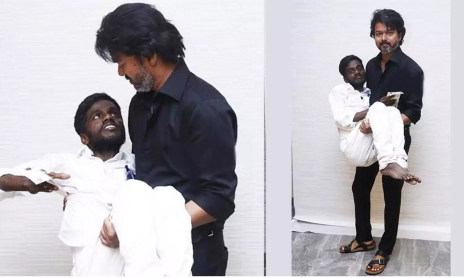 ശാരീരിക വെല്ലുവിളി നേരിടുന്ന ആരാധകനെ വാരിയെടുത്ത് വിജയ്; ചിത്രം വൈറൽ