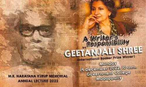 എം.ആർ. നാരായണക്കുറുപ്പ് സ്മാരക പ്രഭാഷണം:  19ന് ഗീതാഞ്ജലി ശ്രീ മടപ്പള്ളി കോളജി​ൽ