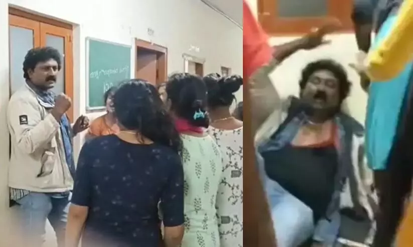 Girl students in Karnataka school beat teacher with