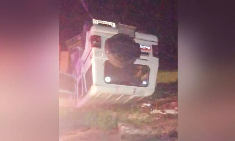 police jeep overturned