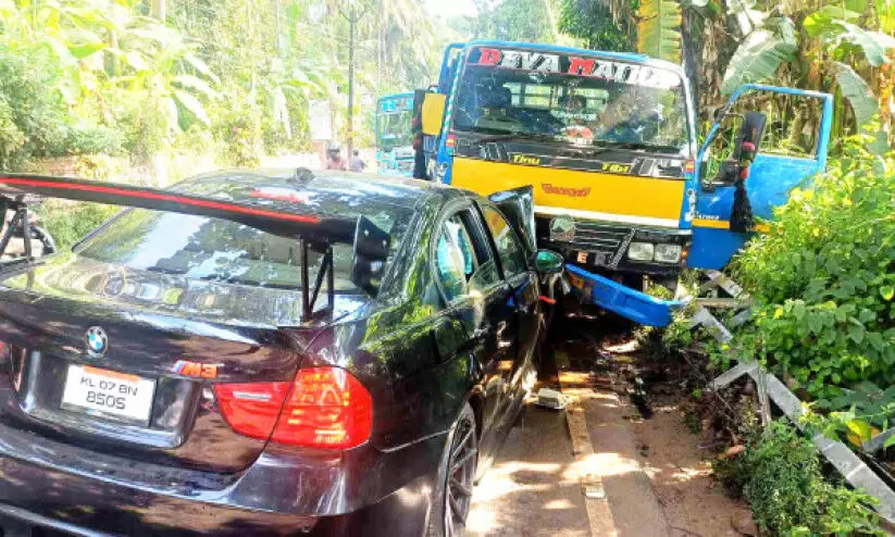 Lorry and car collide Lorry and car collide