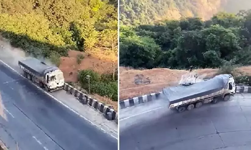 Truck’s brakes fail Mumbai-Pune Expressway Divider truck Video