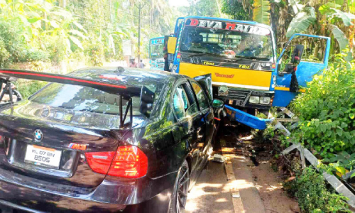 Lorry and car collide