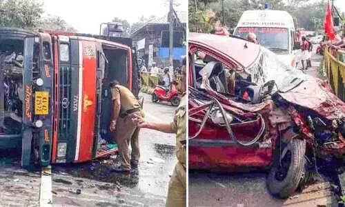 എം.സി റോഡിൽ ലോറിയും കാറും കൂട്ടിയിടിച്ച് അഞ്ചുപേർക്ക് പരിക്ക്