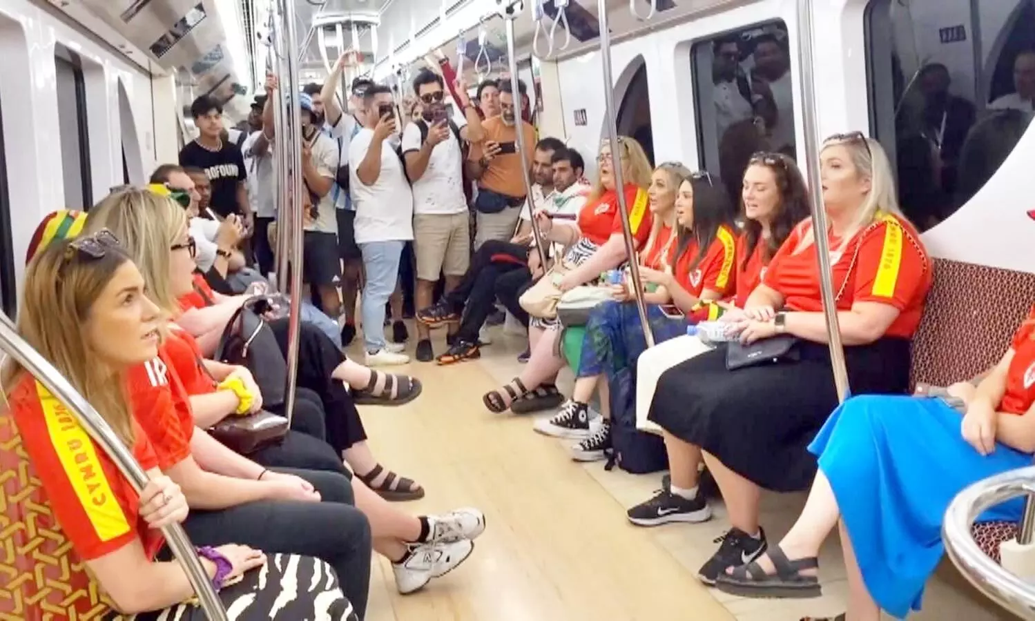 Metro travelers while qatar world cup