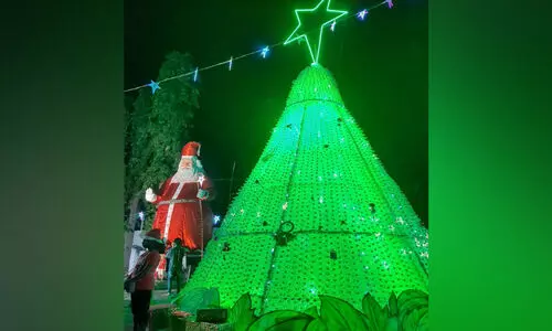 പ്ലാസ്റ്റിക് കുപ്പികൾ ചേർത്തുവെച്ച്​ കൂറ്റൻ ക്രിസ്​മസ്​ ട്രീ