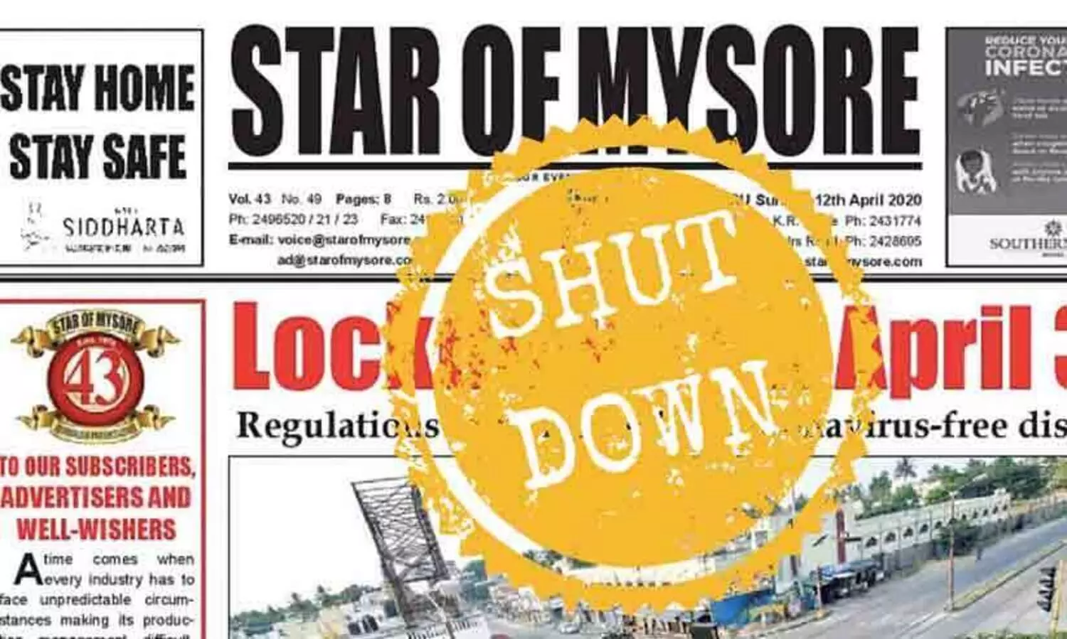 മുസ്​ലിംകൾ ‘കുട്ടയിലെ ചീത്ത ആപ്പിളുകൾ’, ‘സ്റ്റാർ ഓഫ്​ മൈസൂർ’ പത്രത്തിന്​ പരസ്യവിലക്ക്​