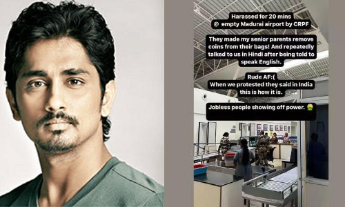 Actor Siddharth alleges his parents were harassed at  Madurai airport for 20 minutes:
