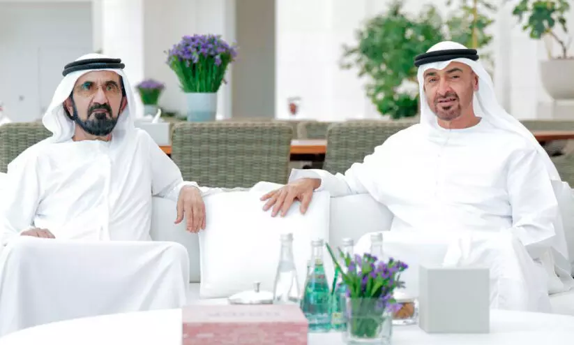 ശൈ​ഖ്​ മു​ഹ​മ്മ​ദ്​ ബി​ൻ റാ​ശി​ദ്​ ആ​ൽ മ​ക്തൂ​മും  ശൈ​ഖ്​ മു​ഹ​മ്മ​ദ്​ ബി​ൻ സാ​യി​ദ്​ ആ​ൽ ന​ഹ്​​യാ​നും