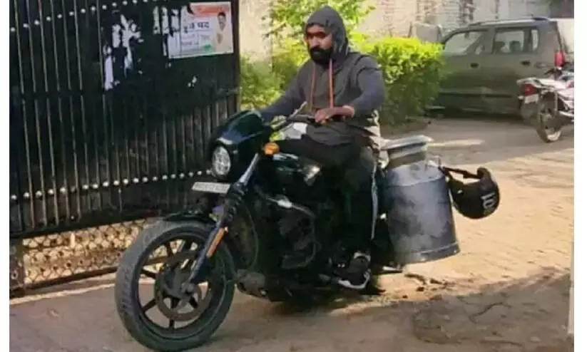 Man selling milk in luxury bike Harley Davidson, people goes in shock