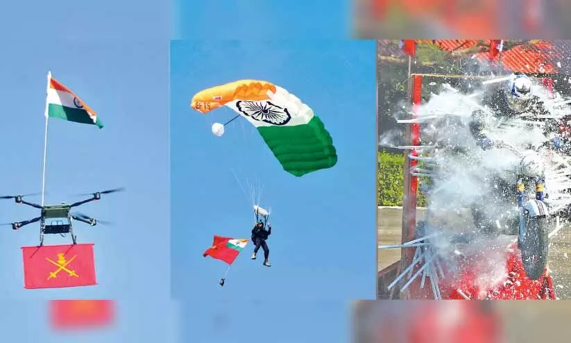 സൈനിക ശക്തി വിളിച്ചോതി കരസേന ദിനാചരണം; സൈന്യം ഭാവിക്കുവേണ്ടി സജ്ജരായിരിക്കണം- രാജ്നാഥ് സിങ്