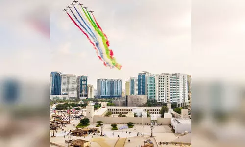 Airshow with a colorful display in the sky