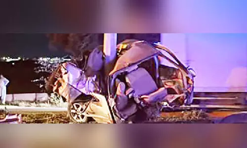 A 19-year-old man died after his car hit an electric pole and split in two