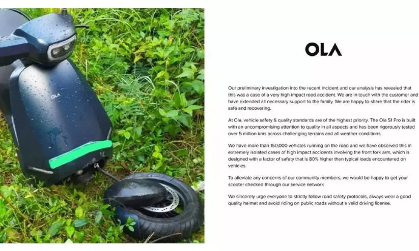 Ola Electric scooter accident front wheel breaks