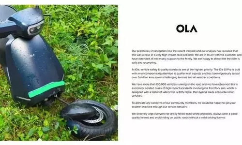 Ola Electric scooter accident front wheel breaks