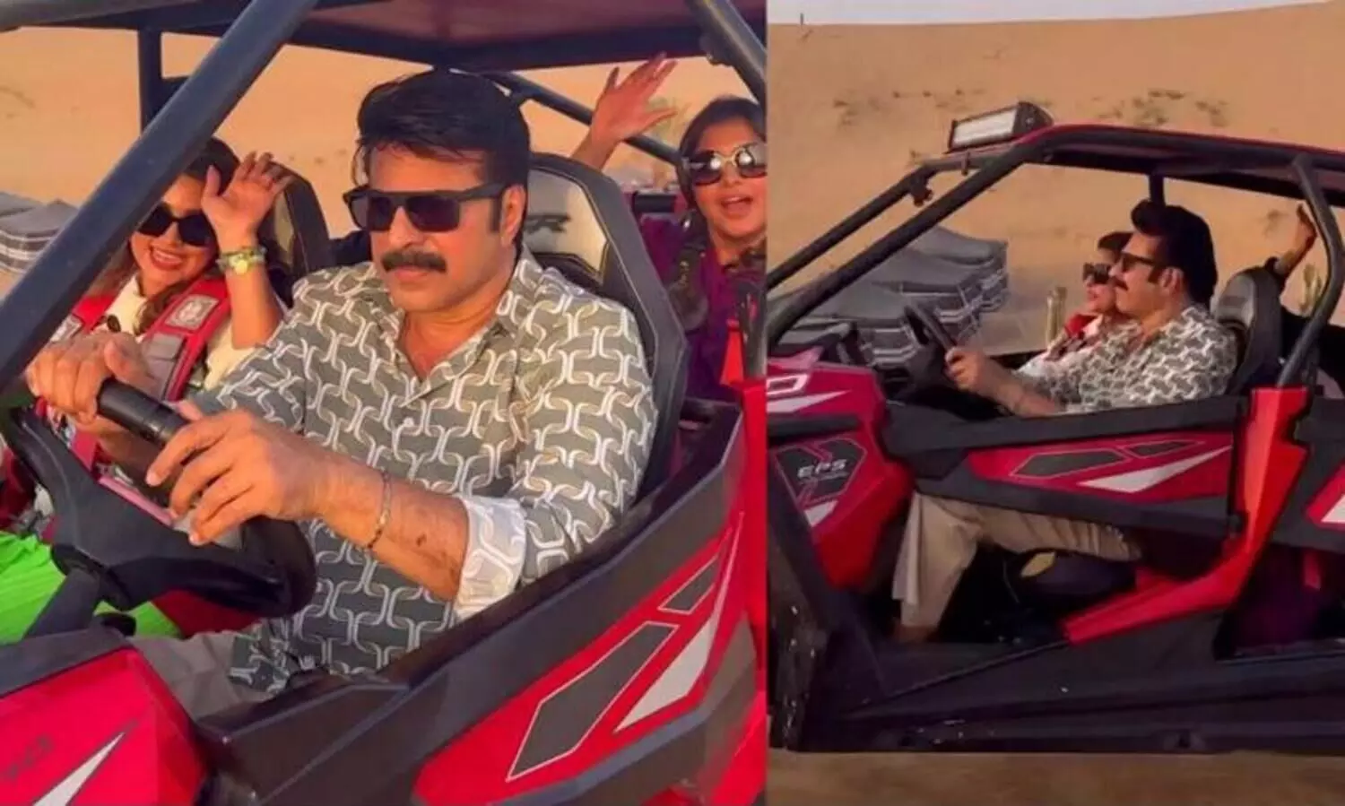 മരുഭൂമിയിലൂടെ എ.ടി.വി പായിച്ച് മമ്മൂട്ടി; ആവേശത്തിൽ ഒപ്പംകൂടി നായികമാരും