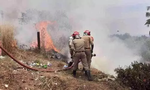 റെയിൽവേ ട്രാക്കിന് സമീപം പുൽക്കാടിന്​ തീപിടിച്ചു