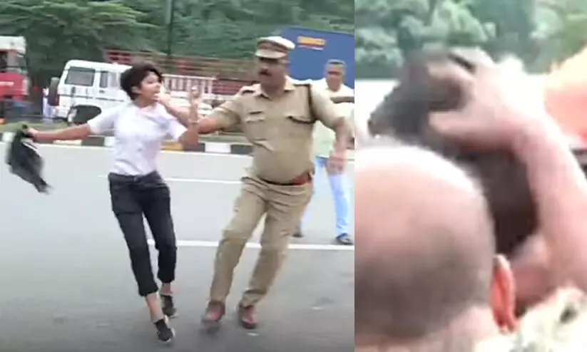 യൂത്ത് കോൺഗ്രസ് പ്രവർത്തകയെ കൈയേറ്റം ചെയ്ത് പുരുഷ പൊലീസ്