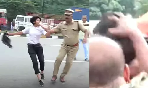 യൂത്ത് കോൺഗ്രസ് പ്രവർത്തകയെ കൈയേറ്റം ചെയ്ത് പുരുഷ പൊലീസ്