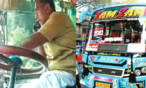 ബസ് ഓടിക്കുന്നതിനിടെ ഫോൺവിളിയും വാട്സ് ആപ്പ് ചാറ്റും; സ്റ്റിയറിങ്ങും ഗിയർ ലിവറും മൊബൈലും ഒരേ കൈയ്യിൽ