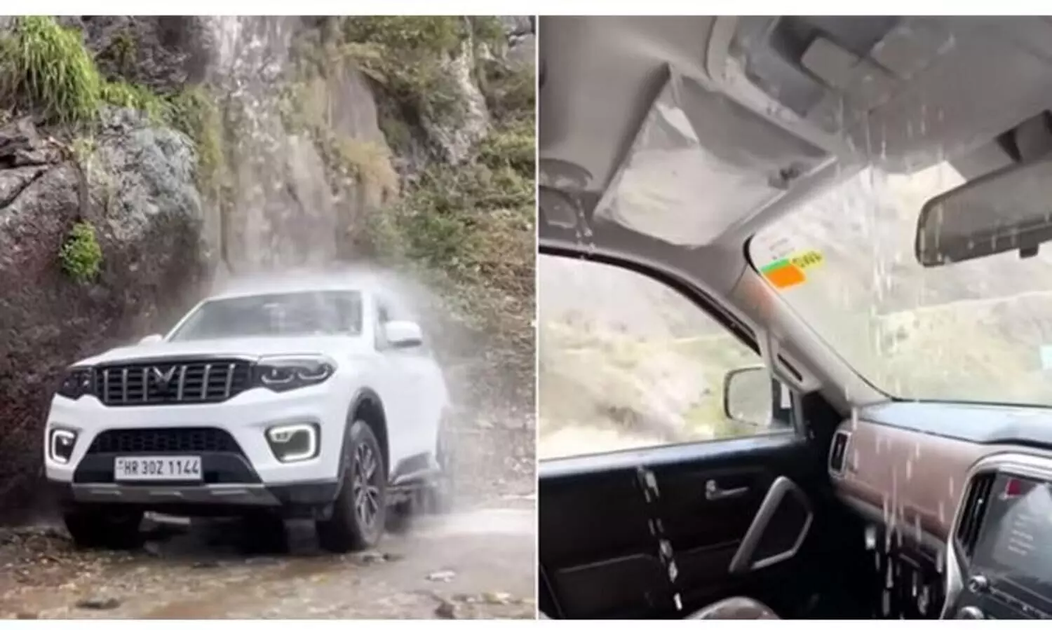 Mahindra Scorpio N Sunroof Leaks Water - SUV Parked Under Waterfall