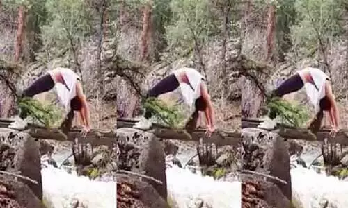 ഒഴുകുന്ന പുഴക്ക് കുറുകെ യുവതിയുടെ യോഗാഭ്യാസം -വൈറലായി വിഡിയോ