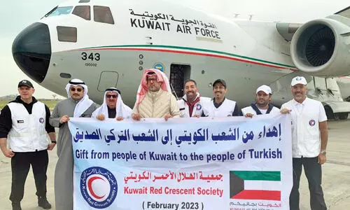 സി​റി​യ, തു​ർ​ക്കി​യ ഭൂ​ക​മ്പം: സ​ഹാ​യ​വു​മാ​യി വീ​ണ്ടും കെ.​ആ​ർ.​സി.​എ​സ് വി​മാ​നം