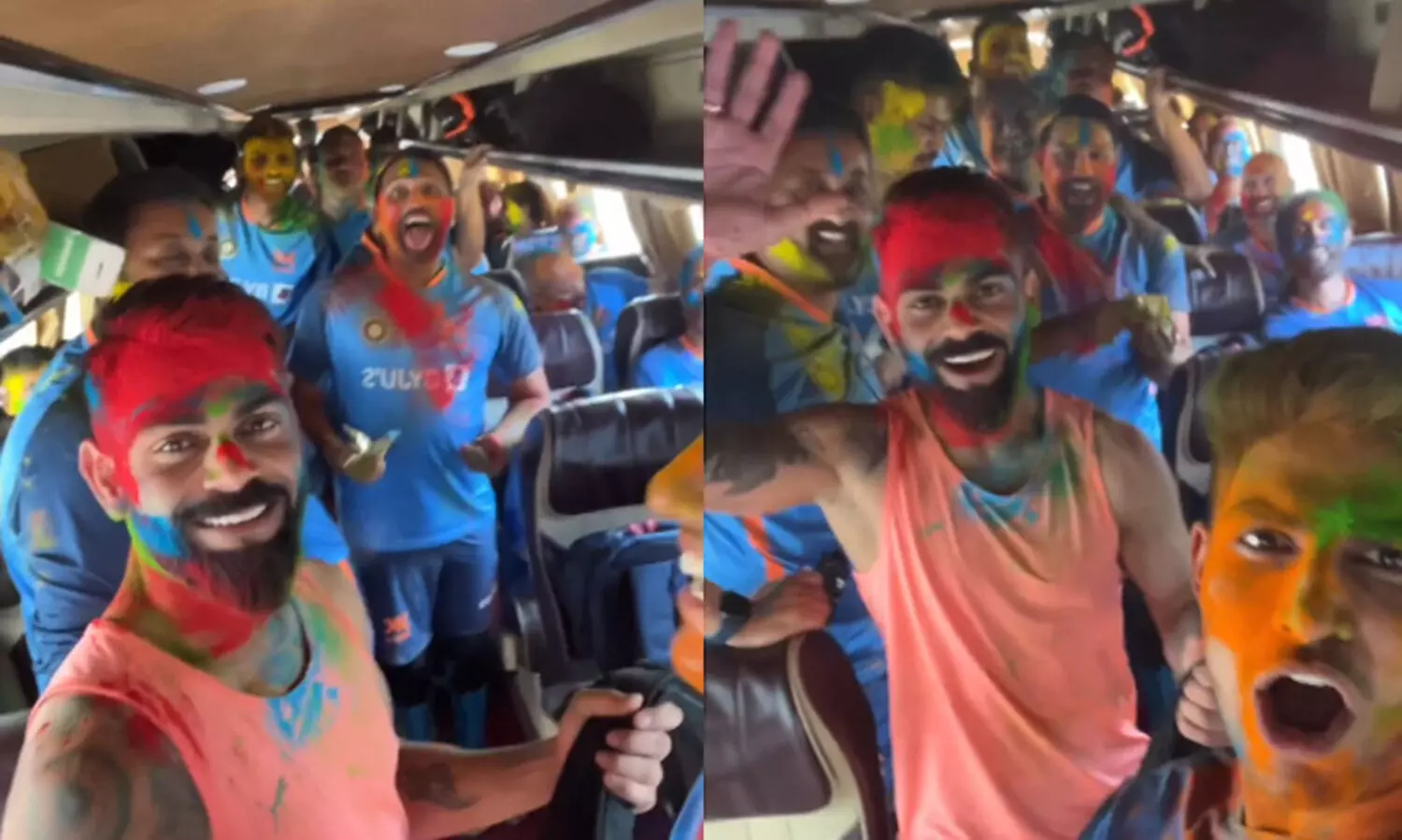 പാട്ടുപാടി നൃത്തം ചെയ്ത് കോഹ്‍ലി, വർണം വിതറി രോഹിത്; ഹോളി ആഘോഷമാക്കി ഇന്ത്യൻ ടീം