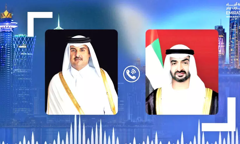 ഐ.എം.എഫ് യോഗത്തിന് പിന്തുണ; യു.എ.ഇ പ്രസിഡന്റ് അമീറുമായി ഫോണിൽ സംസാരിച്ചു ഐ.എം.എഫ് യോഗത്തിന് പിന്തുണ; യു.എ.ഇ പ്രസിഡന്റ് അമീറുമായി ഫോണിൽ സംസാരിച്ചു