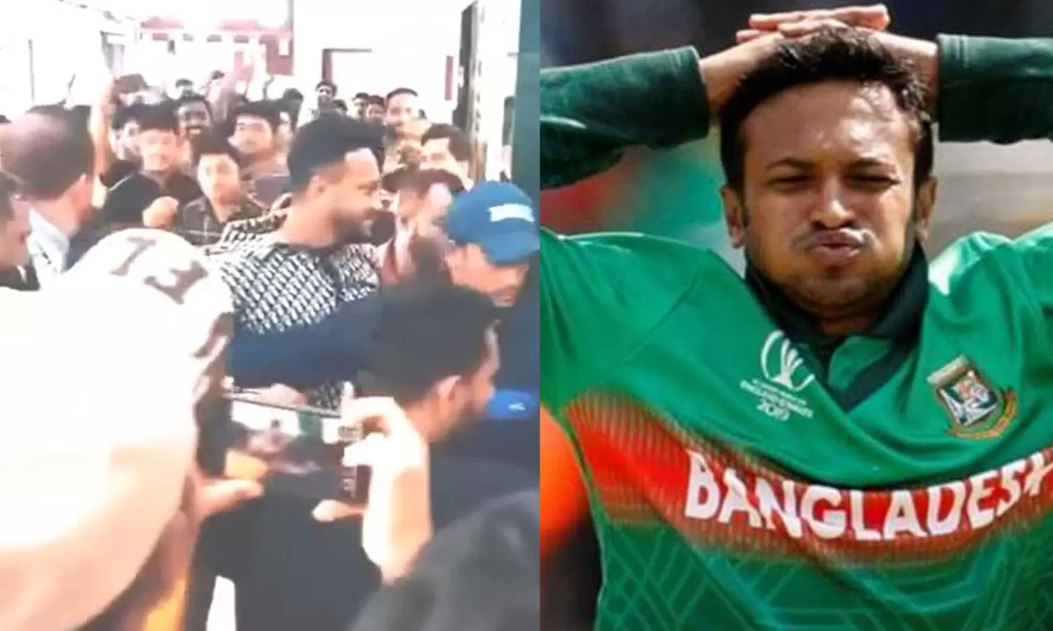 പിടിച്ചുവലിച്ചും തള്ളിയും ആരാധകർ; നിലത്തുവീണ് ഷാകിബ് -Video