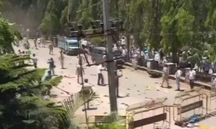 Banjara community stages massive protest outside Yediyurappas house Banjara community stages massive protest outside Yediyurappas house