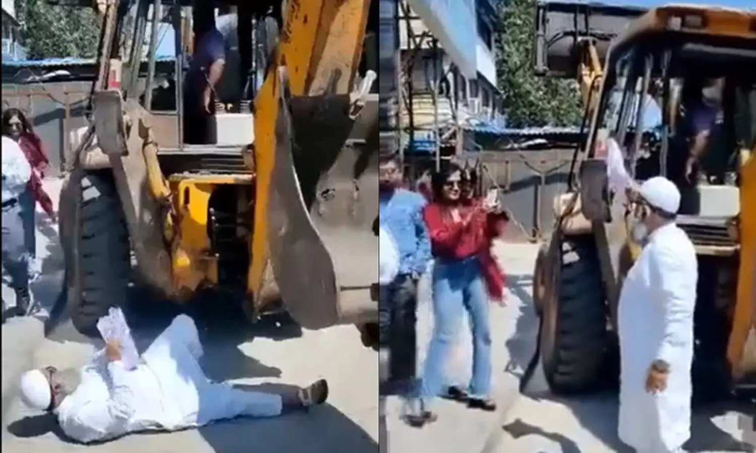 കെട്ടിടം പൊളിക്കുന്നത് തടയാൻ കോടതി ഉത്തരവുമായി ബുൾഡോസറിന് മുന്നിൽ കിടന്ന് വയോധികൻ; ആ​ക്രോശവുമായി ഉദ്യോഗസ്ഥ