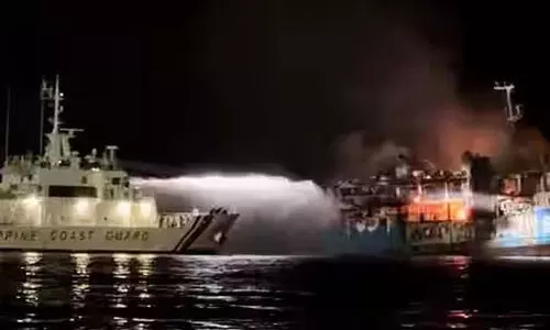 ferry catches fire