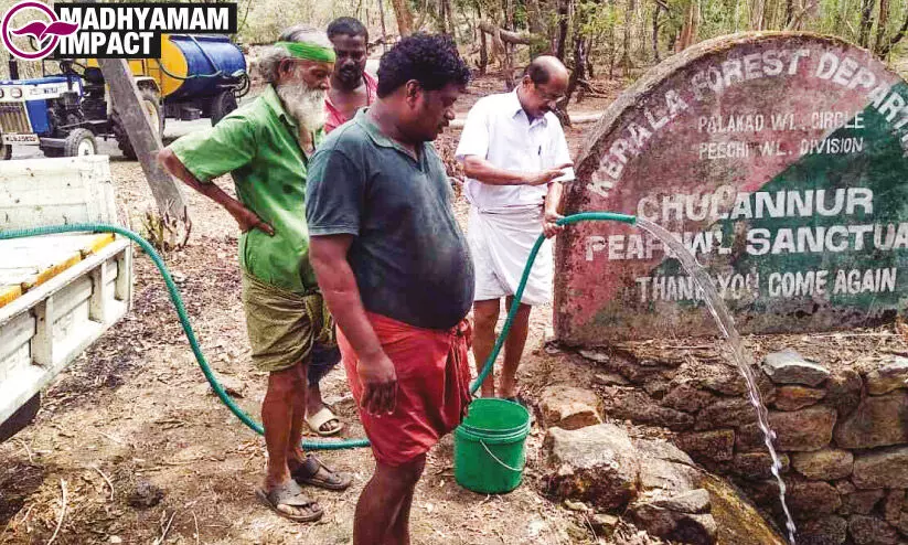 ചൂലനൂർ മയിൽ സങ്കേതത്തിൽ കുടിവെള്ളമെത്തിച്ചു ചൂലനൂർ മയിൽ സങ്കേതത്തിൽ കുടിവെള്ളമെത്തിച്ചു