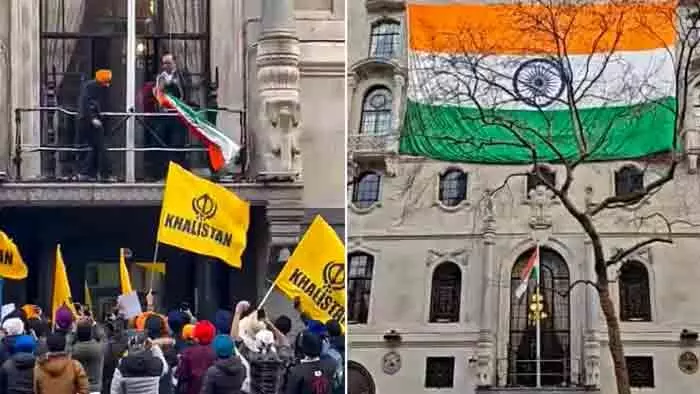 national flag at Indian High Commission in London national flag at Indian High Commission in London