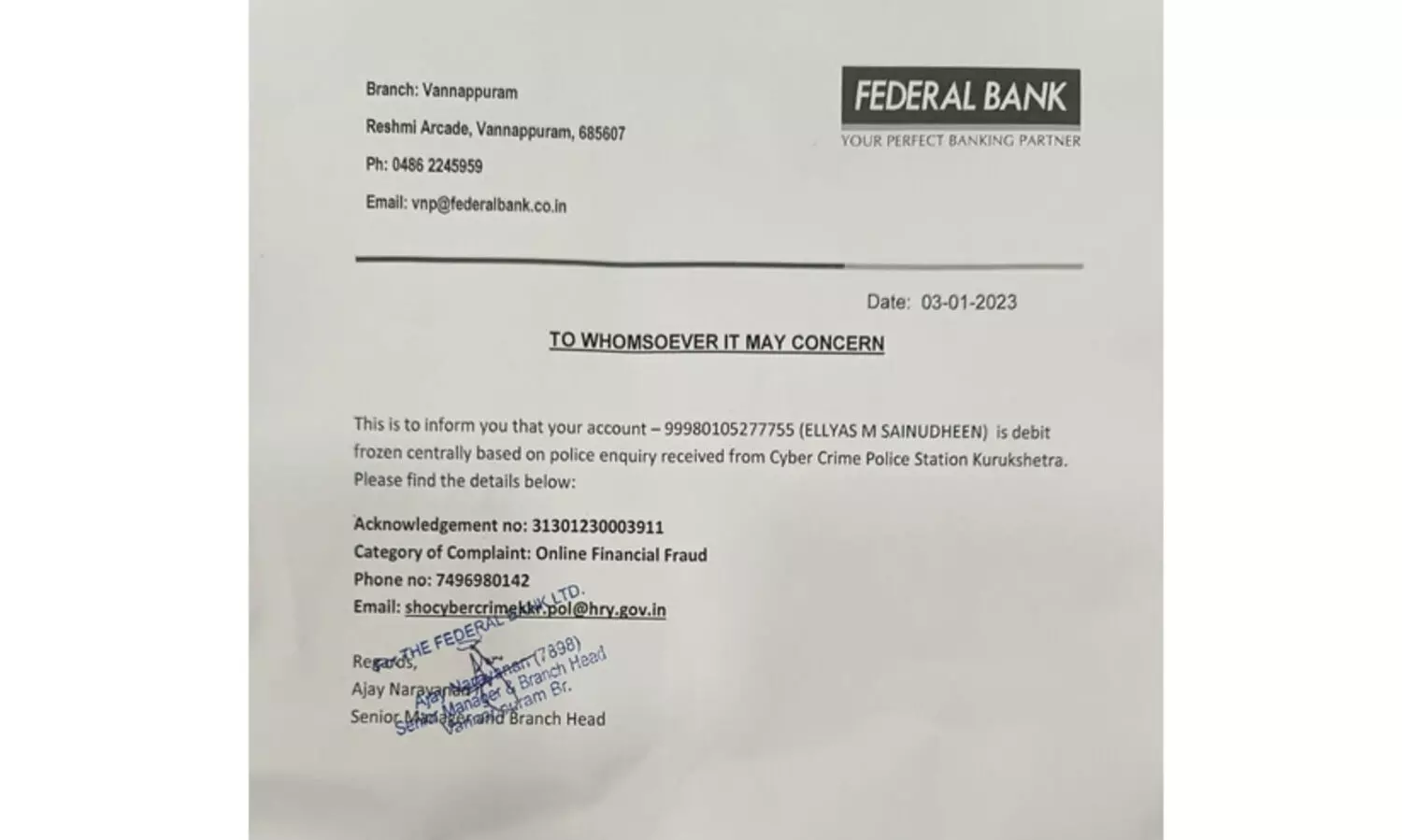യു.പി.ഐ ഇടപാട്: പ്രവാസികളുടെ അക്കൗണ്ടും മരവിപ്പിച്ചു