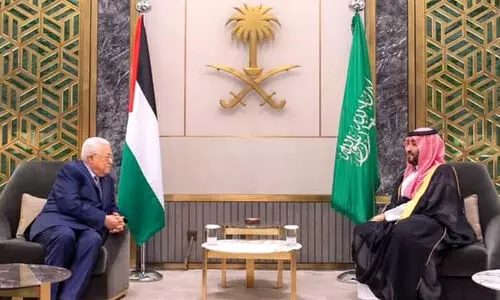 ഫലസ്തീനിലെ സംഭവവികാസങ്ങൾ ചർച്ച ചെയ്ത്  മുഹമ്മദ് ബിൻ സൽമാൻ, മഹ്മൂദ് അബ്ബാസ് കൂടിക്കാഴ്ച