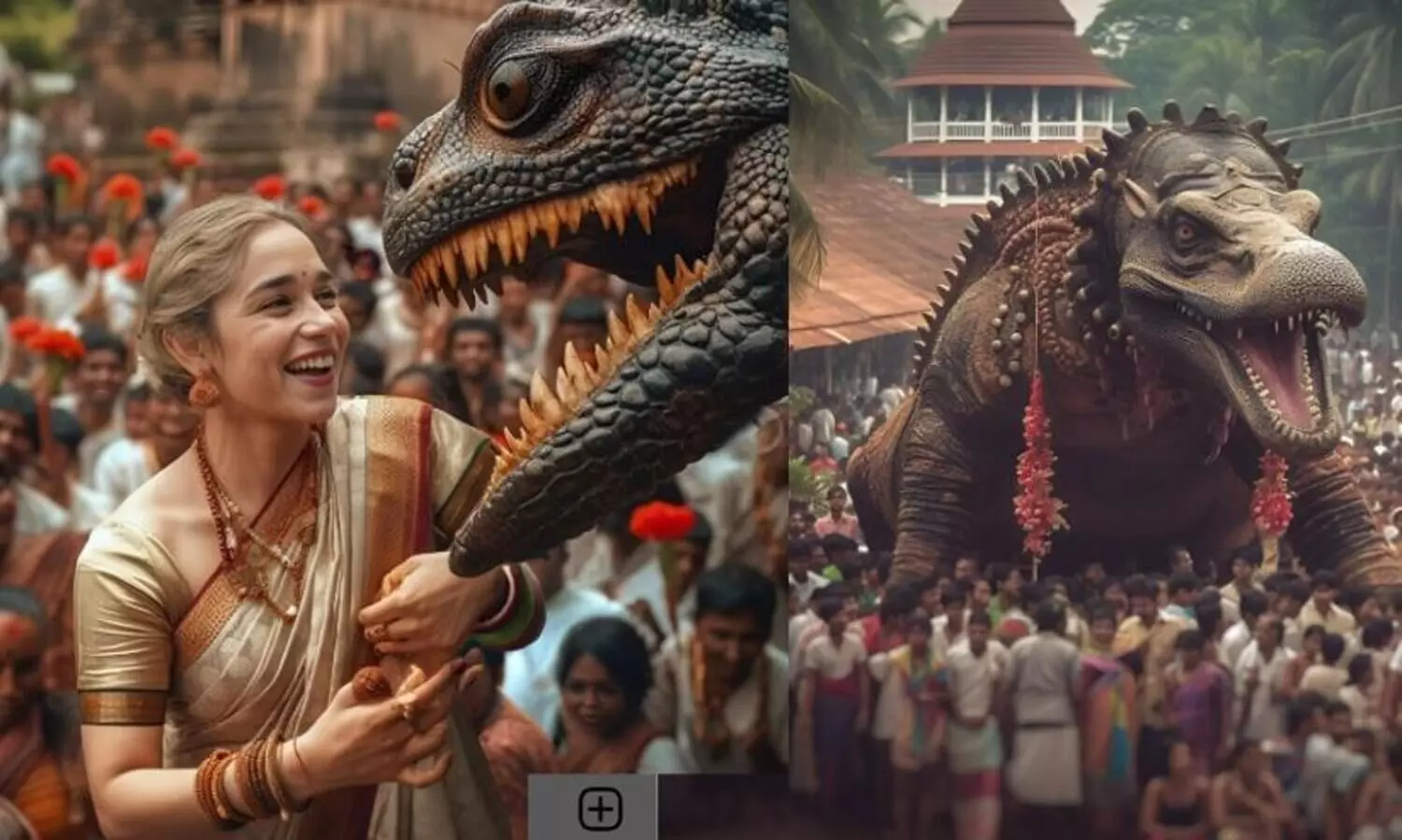 പൂരത്തിന് എഴുന്നള്ളാൻ ദിനോസറുകൾ; വൈറലായി എ.ഐ ചിത്രങ്ങൾ