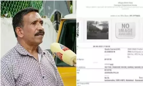 പിക് അപ്പ് വാൻ ഡ്രൈവർക്ക് ഹെൽമെറ്റ് വയ്ക്കാത്തതിന് പിഴ അടയ്ക്കാൻ എം.വി.ഡി നോട്ടീസ്