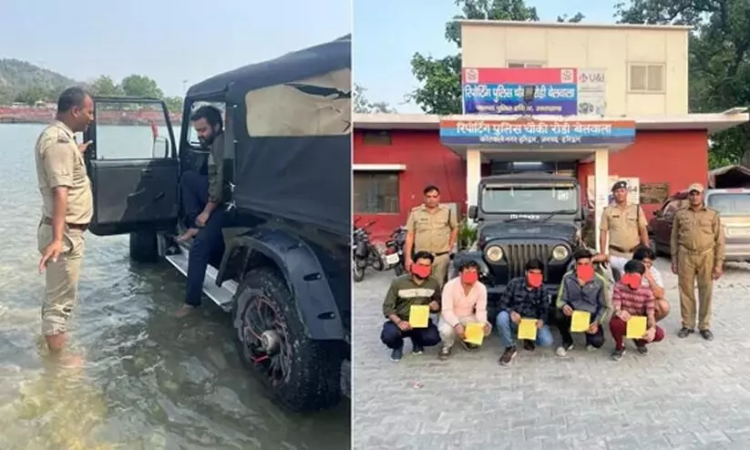 Delhi tourists take Mahindra Thar in the middle of Ganga