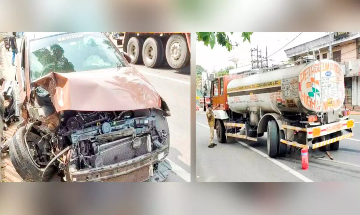 ടാങ്കർ ലോറിയിലേക്ക് കാർ ഇടിച്ചുകയറി; മൂന്നുപേർക്ക്​ പരിക്ക്​