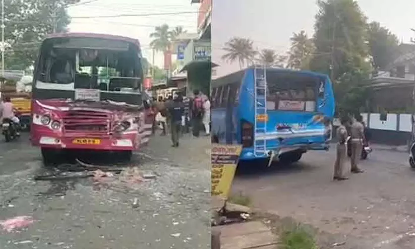 തൃശൂരിൽ സ്വകാര്യ ബസുകള്‍ കൂട്ടിയിടിച്ച് 30 പേര്‍ക്ക് പരിക്ക്